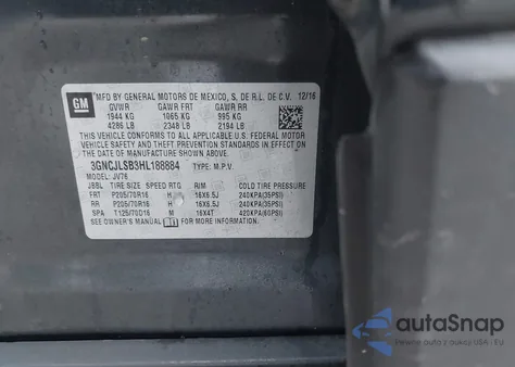 2017 Chevrolet Trax Lt из США, поврежденный, VIN 3GNCJLSB3HL188884